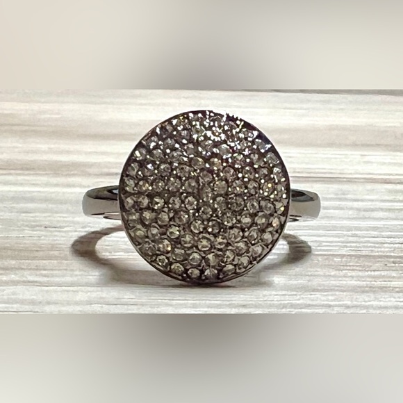 New Designer Signed Nadri Gunmetal Pave Crystal Circle Cluster Ring, Size 7 - Picture 2 of 10